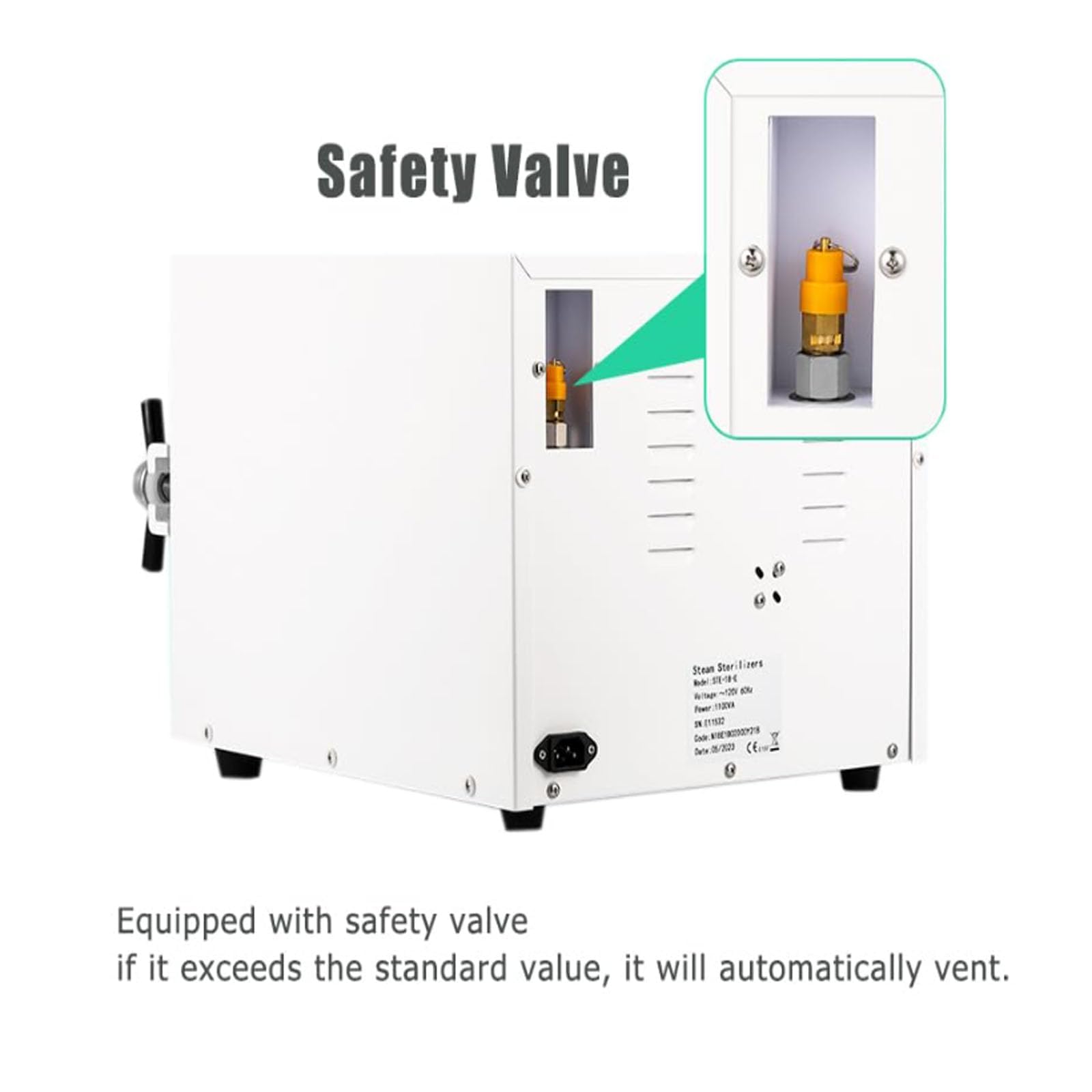 Autoclave de vapor al vacío con pantalla digital, capacidad de 18 litros, esterilizador de laboratorio de acero inoxidable de 1100 W con bandeja de instrumentos y tubo de drenaje
