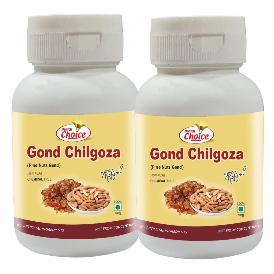 Health Choice Gond Chilgoza | A Natural Raw Herbs, With The Goodness Of Chilgoze | Chilgoja | Made With Dry Fruit (Pine Nuts) Botanical Gum, 60G - Pack of 2 (Pine Nut Gum)