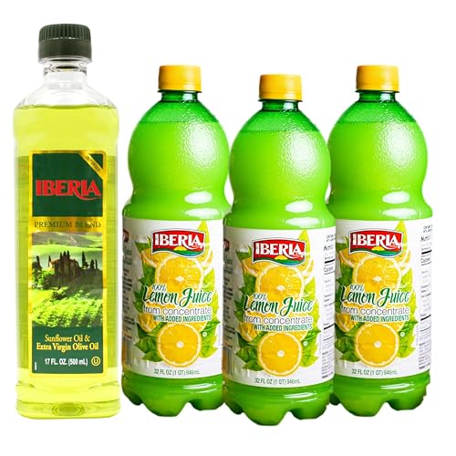 Iberia Extra Virgin Olive Oil & Sunflower Oil, 17 Fl Oz + Iberia 100% Lemon Juice, 32 Ounce (Pack of 3)