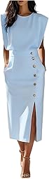 Kleid Hochzeitsgast Damen Midi Festliche Kleider Sommer A Linie Abendkleider Elegant Für Hochzeit Tailliert Schick Abschlusskleider Frauen mit Schlitz Business Midikleid mit Taschen