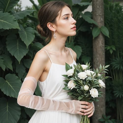 Long Wedding Tulle Gloves Bridal Gloves Elbow Length Sheer Glove Opera Glove Detachable Sleeves for Wedding Dresses3