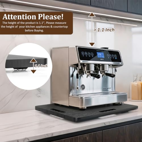 Image of Appliance Slider, Sliding Tray for Coffee Maker, 15.7x13 in,Black | 360 Rolling wheels, 0.65 Inch Thick Bamboo, Coffee Pot Slider Tray, Space-Saving Kitchen Organizer for Counter 66lb Capacity