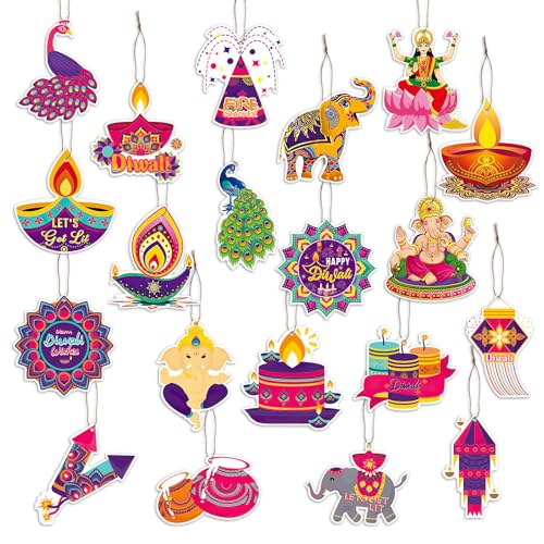 20 Pcs Diwali Festival Door Hanging Ornaments, Diwali Decorations, House Hanging Ornaments, Paper Pendant Divali Decorations, Festival of Lights Deepavali Hangings Decor for Home, Office, Light Party