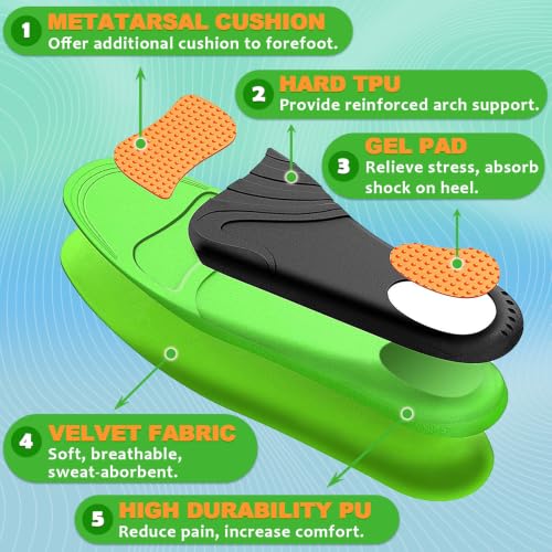 Image of Ailaka Orthotic Cushion Arch Support Shoe Insoles for Men & Women, Unisex Daily Shock Absorption Gel Sports Inserts for Flat Feet, Plantar Fasciitis, Heel Pain Relief | Orthotic Inserts, Pu, Gel Heel, Forefoot Cushion, Abrasion-Resistant, Trim-To-Fit, Long Standing, Walking, Hiking, Work