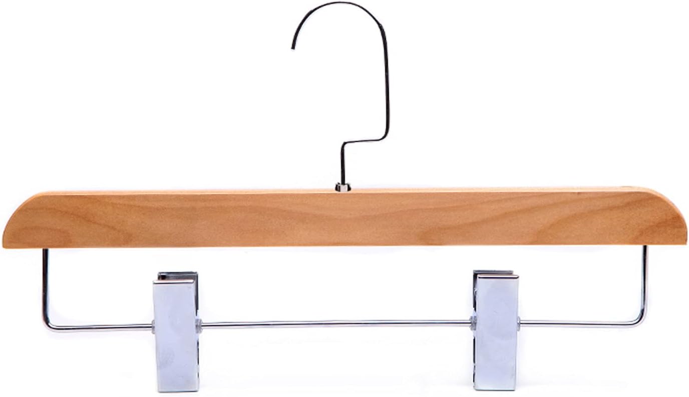 Coat Hanger Wooden Hangers Wood Wooden Pants Hangers Bottom Hanger Jeans Hanger Skirt Hanger with 2-Adjustable Clips Anti-Rust Hook Pack of 10 Clothes Hanger,OneColor-C