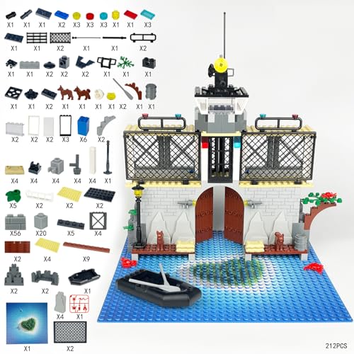 Usoway 212 PCS City Police Station Prison Island Building Sets,Contains 12 Figures,Compatible with Lego Jail Toy Building Bricks Kit,for Adult and 6+ Child, 607074
