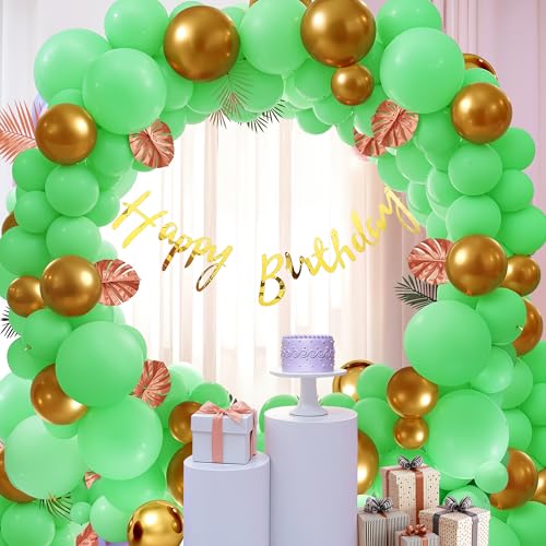Image of Party Propz Green Birthday Decoration Kit For Boys -53 Pcs, Metallic Balloons For Decoration, Happy Birthday Banner For Kid, Celebration For Husband, Green, Golden (Cardstock, Latex)
