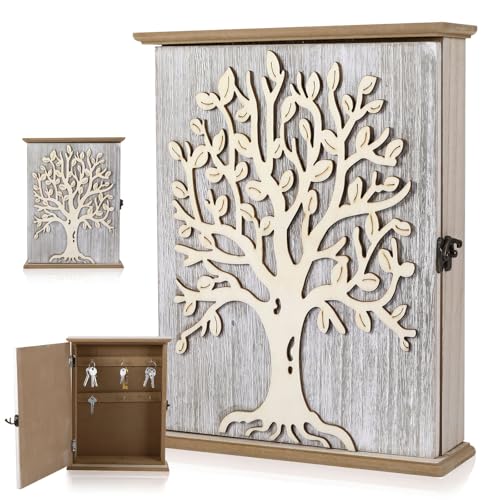 OUZHOU Schlüsselkasten Holz Vintage Lebensbaum 6 Haken