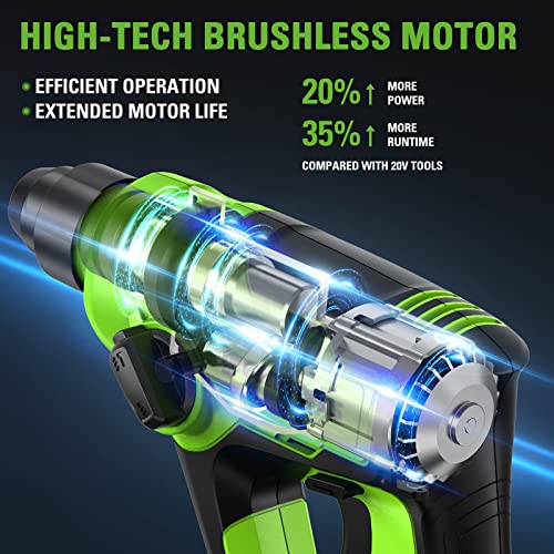 Greenworks 24V Brushless Rotary Hammer Drill Cordless SDS-Plus Heavy Duty 4-Mode Selector Anti-Vibration Handle Built-in LED Light Impact Energy 1.2 Joule Tool Only - Image 3