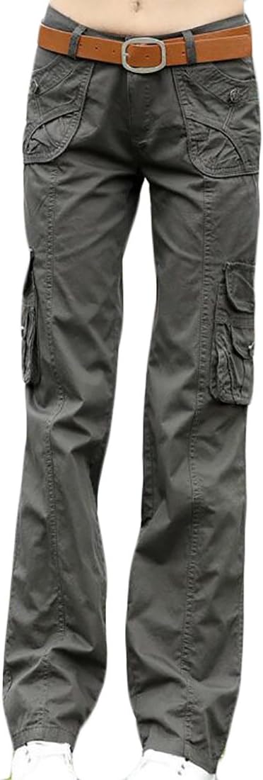Rrive Women's Casual Solid Military Multi Pockets Outdoor Cargo Pants Deep Gray XL
