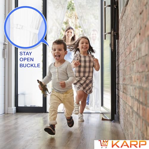 Image of KARP Mosquito Net for Doors with Magnet- Heavy Duty Mesh Screen Door with Stay-Open Buckle, Auto Close Magnets, Hands-Free Entry, Easy Install, Pet & Kid Friendly for Home (100 X 210, White)