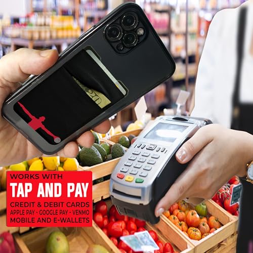 Image of Gecko Travel Tech Double Pocket - Adhesive Card Holder - Cell Phone Pouch - Stick on Lycra Pocket - Carry Credit Cards and Cash (Basketball)