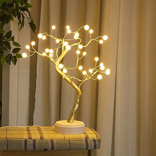 Image of Ulalaza Starry Copper String Tree Branch Lamp LED Battery Operated or USB Supply Warm Wire Bedside Light with Touch Switch for Home Room Decor