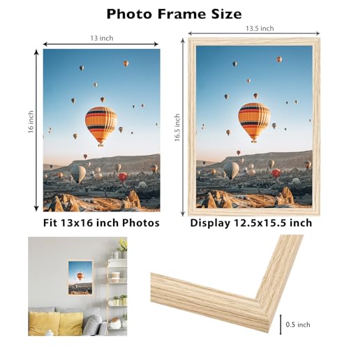 Image of JCJMY 13x16 Picture Frame for Wall Hanging, Wall Mounting Horizontally or Vertically, 13 x 16 Wall Gallery Poster Photo Frame with Shatter Resistant Plexiglass, Natural
