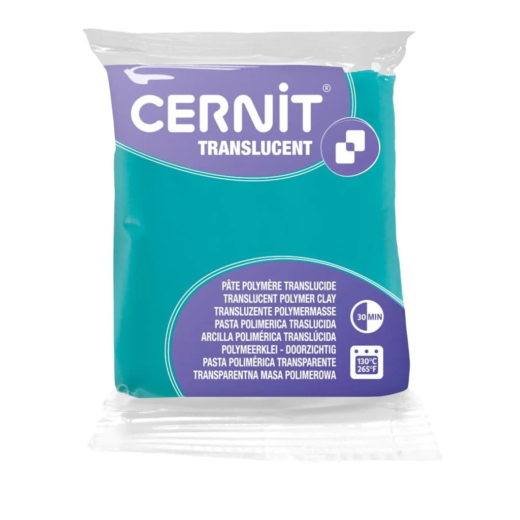 CERNIT CE0920056620C - A Pack of Polymer Clay Block - Translucent Effect - Modelling and Baking Clay - Emerald Colour - 56 g Block - Manufactured in Belgium