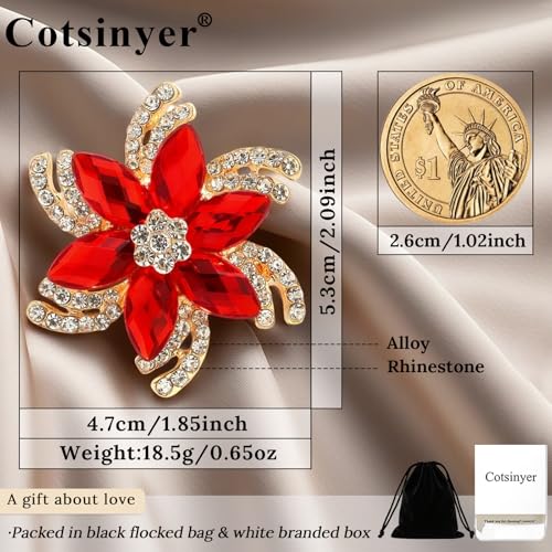 Image of Vintage Flower Brooch for Women - Elegant Lapel Pin with Rhinestones & Crystals for Suits, Coats, Dresses, Hats, Scarves and Shawls