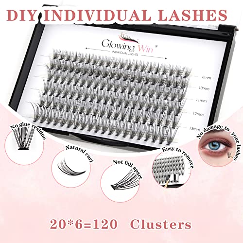 Glowingwin Individual Lashes Cluster Lashes 120 PCS Natural Look False Eyelashes Individual Soft DIY Lash Extensions At Home(20D Mix8-14mm 0.07C Curl) - Image 2