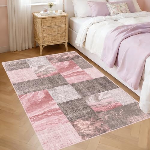 Tapete lavable 3x5 ft para dormitorio, diseño abstracto neutral miniatura 3