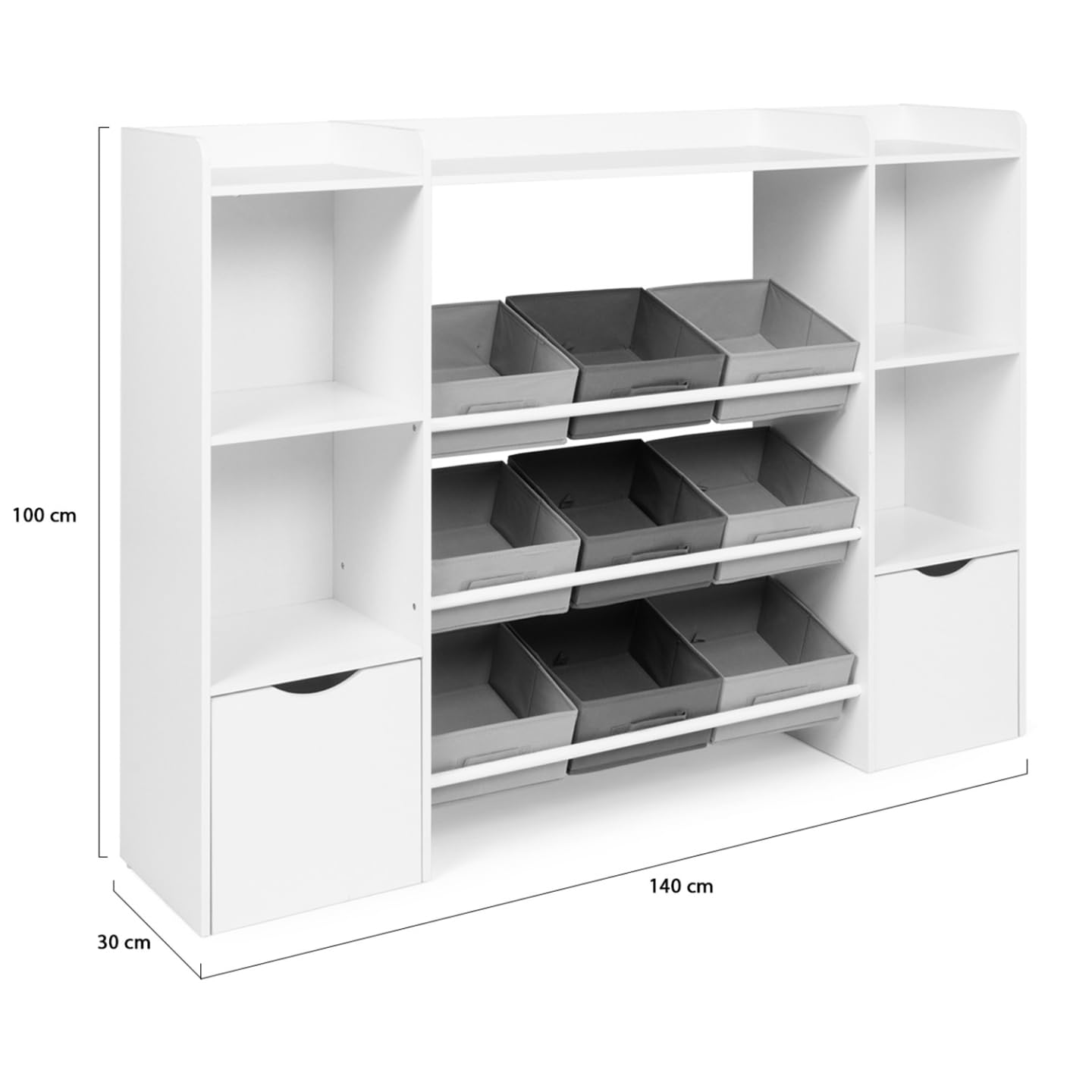 IDMarket - Meuble de Rangement Enfant Mana 7 étagères, 9 bacs en Tissu et 2 Cubes sur roulettes Blanc