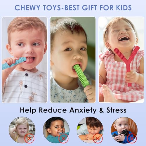 Image of ERKOON Sensory Chew Toys for Autistic Children, 5 Pack Silicone Chewy Tube Oral Motor Tools for Sensory Kids with Autistic, Biting ADHD, SPD, Nursing Teething Toys