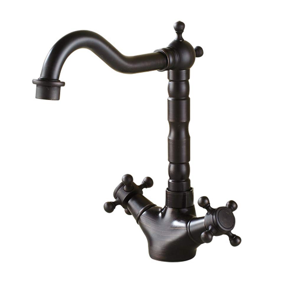 ZYCHSJXA Faucet Double Handle Brass Deck Mounted Kitchen Sink with Hot and Cold Water Mixer Tap, Black Bronze