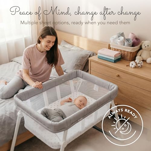 Image of 100% Organic Cotton Bassinet Sheets for Guava Lotus Bassinet, 2 Pack - Breathable Soft Fitted Bassinet Sheets for Baby & Newborn, Unisex (Grey and White)