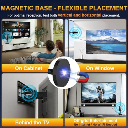 Image of Digital TV Antenna for Smart TV Indoor, HD TV Antenna for Local Channels Indoor 4K Without Cable - Magnetic Base, 360 Reception, 8.2ft Cable - Support Any TVs with Built-in Tuner