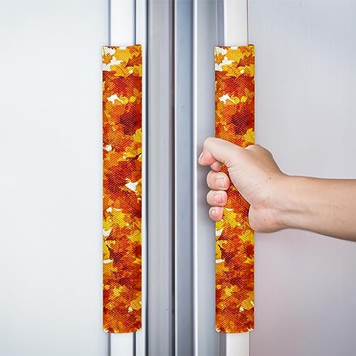 Image of Pardick Fall Autumn Refrigerator Door Handle Covers Set of 2Fall Leaf Washable Fridge Dishwasher Mocrowave Oven Door Decor Handle Cover Keep Your Kitchen Appliance Holiday Decor
