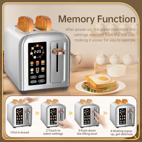 Image of SEEDEEM Toaster 2 Slice, Full Touch Control Stainless Toaster, LCD Display, 50% Faster Heating Speed, 6 Bread Type, 7 Shade Setting, 1.5''Wide Slots, Removable Crumb Tray, 1350W, Silver Metallic