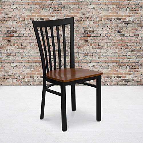 Image of Flash Furniture 2 Pack HERCULES Series Black School House Back Metal Restaurant Chair - Cherry Wood Seat
