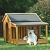 Merax 60.2″ Wooden Dog House Outdoor, Extra Large Breed Outside Kennel with Porch, Side Window and Doors, Elevated Floor, Weatherproof Asphalt Roof and Fencing