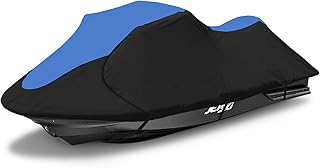 Zenicham 600D Jet Ski Cover - Trailerable Seadoo Cover, Waterproof Jetski Cover, PWC Cover Fits Seadoo, Yamaha, Kawasaki, Jet Ski Watercraft Cover Fits from 136"-145" (3 Seater), Blue & Black