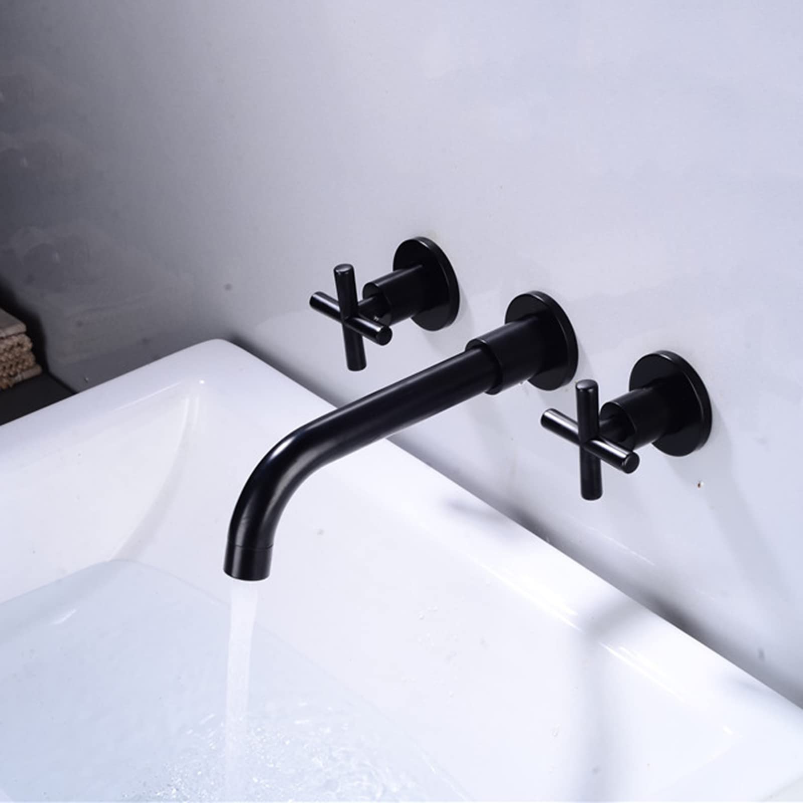 Rubinetto da Bagno a Parete, Doppio Comando, ugello Girevole a 360 Gradi, Colore Nero (Colore: Nero)