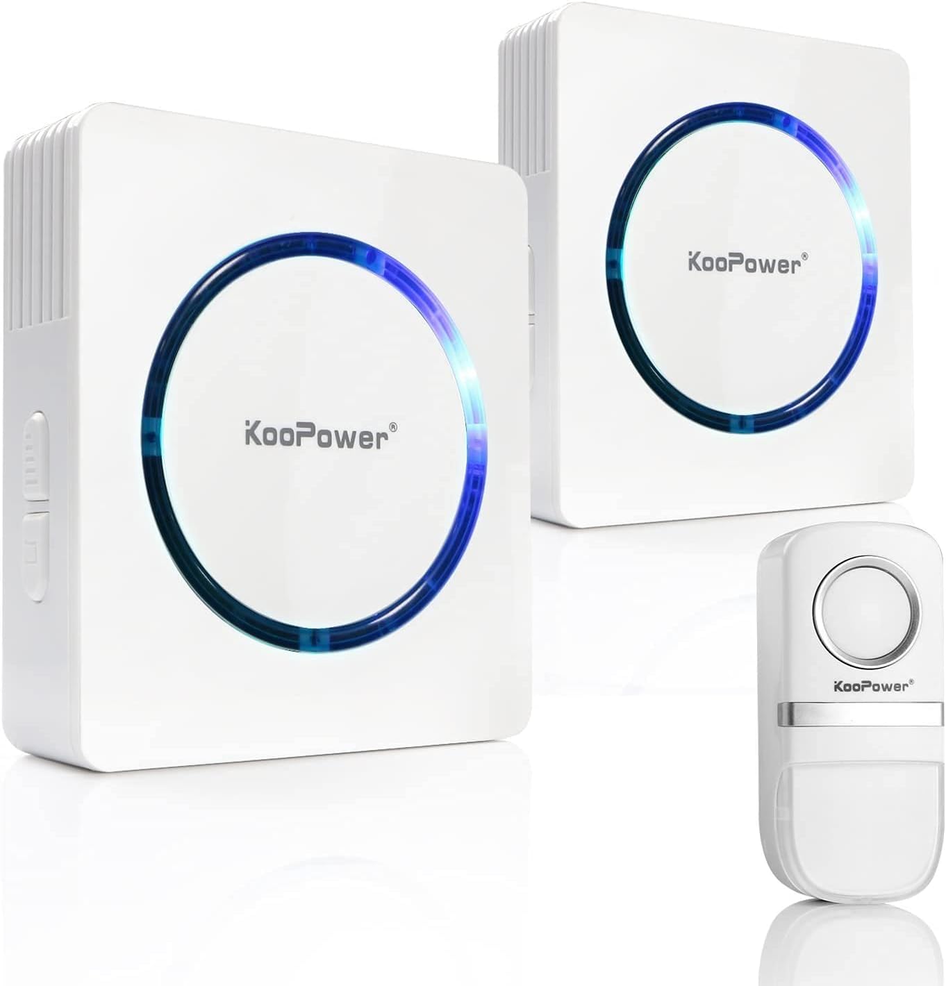 Koopower Self-Powered Wireless Doorbell with 2 Plug-in Receivers, No Battery Required, Waterproof Button, LED Flash, 58 Melodies, Easy Installation