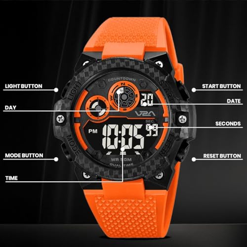 Image of V2A DIGITRON-VOLTRIX 2837 Digital Watch for Men | Bold Patterned Case Design | Dual Time Sports Watch with Countdown, Backlight & 50M Waterproof