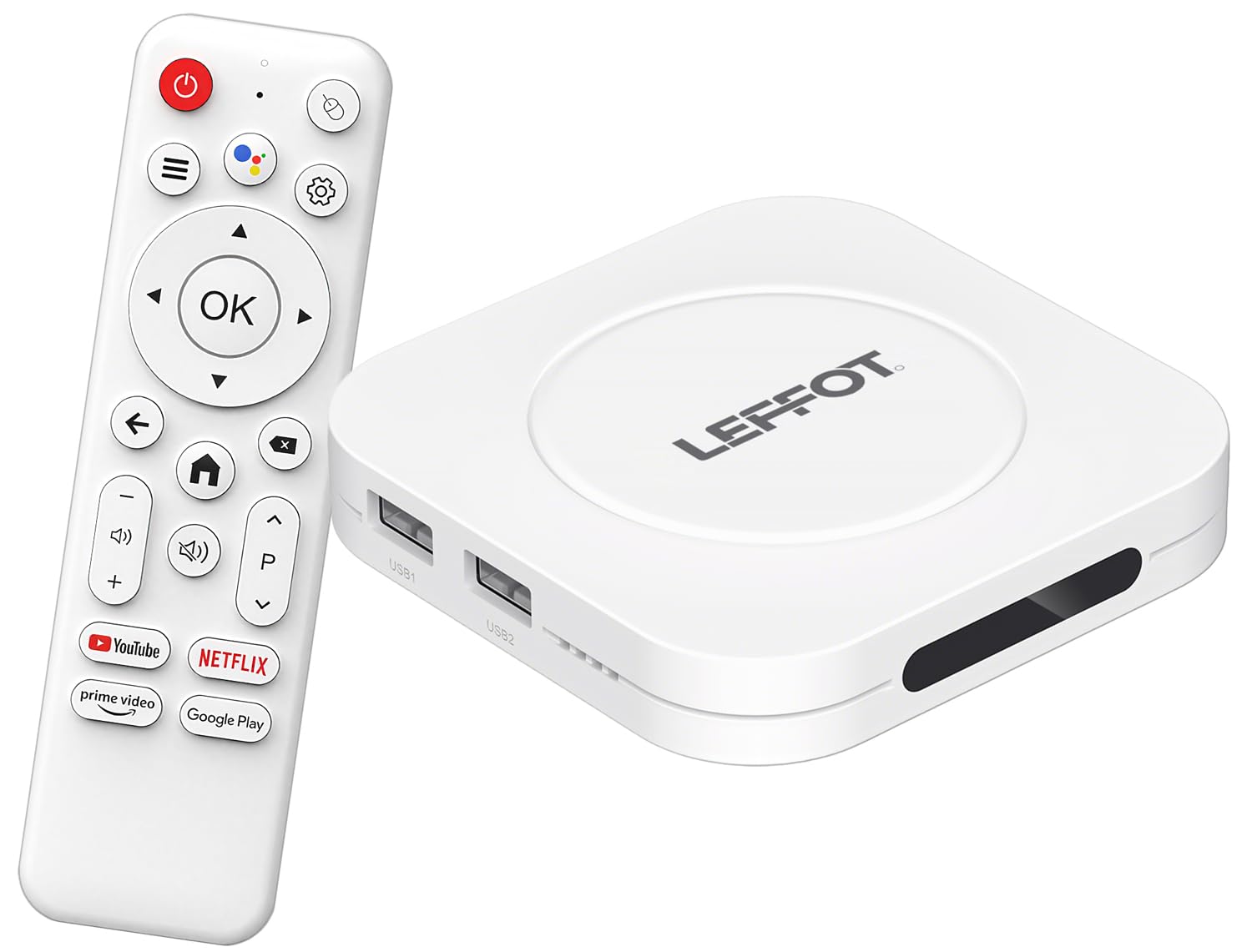 LEFFOT Android 14 TV Box 2025, 4GB RAM + 128GB ROM, M1 Plus 4K Ultra HD TV Box Android, TVBox inteligente con Control Remoto de voz, 2.4G y 5G WiFi6, BT 5.4, 100M Ethernet, HDR10, RK3528 Quad Core A53