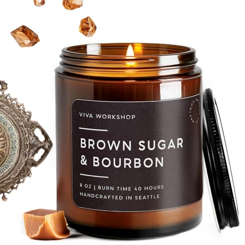 Brown Sugar & Bourbon Natural Soy Wax Scented Candle – Crafted in USA, Seattle – Gift for Birthday, Meditation, Home, Spa – Aroma Candle for Relaxing – Aromatherapy Scented Candles for Women & Men