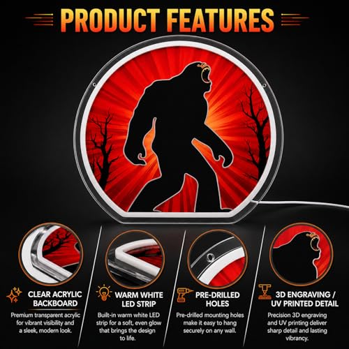Image of Bigfoot Neon Sign, Dimmable LED Sasquatch Neon Lights for Wall Decor, Funny Bigfoot Gifts for Man Cave, Bar, Garage, USB Powered Neon Light for Bigfoot Lovers, UV Printed