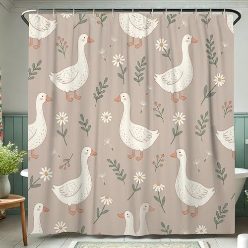 Rideau de douche imperméable motif canard beige en polyester 183x183 cm - 5