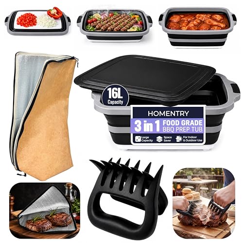 Image of BBQ Prep Tub 16L, Collapsible Cutting Board with Meat Rest Blanket and Chicken Claws, Perfect Meat Prep Tub for Marinating, Shredding, and Grilling, All in One BBQ Accessories for Outing & Picnic