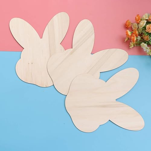 Miniatura 4 de Heallily - Juego de 3 piezas de madera sin terminar rodajas de conejo con forma de cara de conejo de madera para manualidades, colgantes