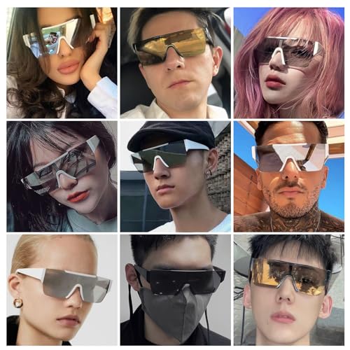 VIA LEECA Trendy Square Flat Top Sunglasses for Men Women, Designer Big Rimless UV Protection Shades2