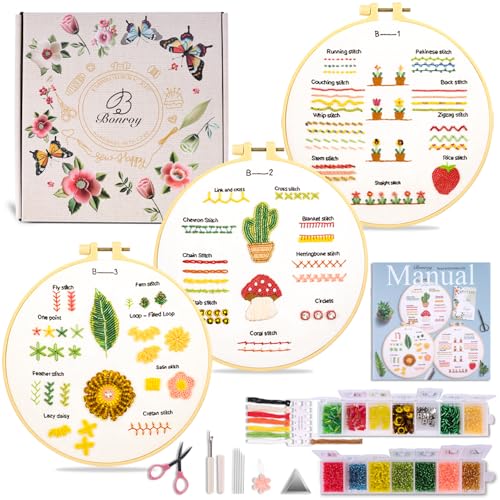 Bonroy Beginners Embroidery Kit for Adult Beginners Beaded Embroidery Kit Beginner Bead Embroidery Practice (BY-BD-S)