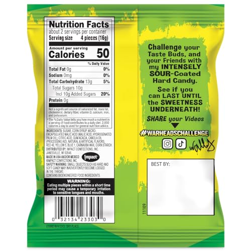 Warheads Mega Extreme Sour Hard Candy 1-Ounce Packs (Pack of 12)