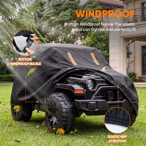 Image of Kids Ride On Car Cover, 420D Large Power Wheels Cover Waterproof | Fit for Power Wheels Jeep & Toddler Electric Vehicles,All Weather Protection, with 3 Reflective Strips &Windproof Buckles