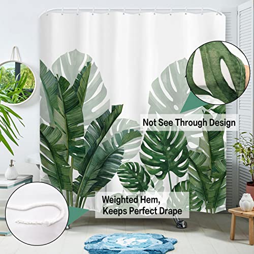 Baccessor Tropical Green Plant Shower Curtain Waterproof Washable Fabric Summer Bathroom Decor Botanical Banana Monstera Leaf Palm Tree Shower Curtain With Hooks 72X72 Inch #TOP4