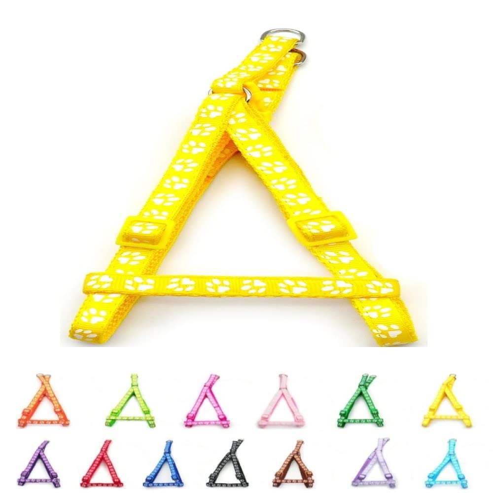 Small Dog Puppy Pet Cat Kitten Harness Pawprint Design Nylon Adjustable Chest Size 21-34cm Yellow โ image 1
