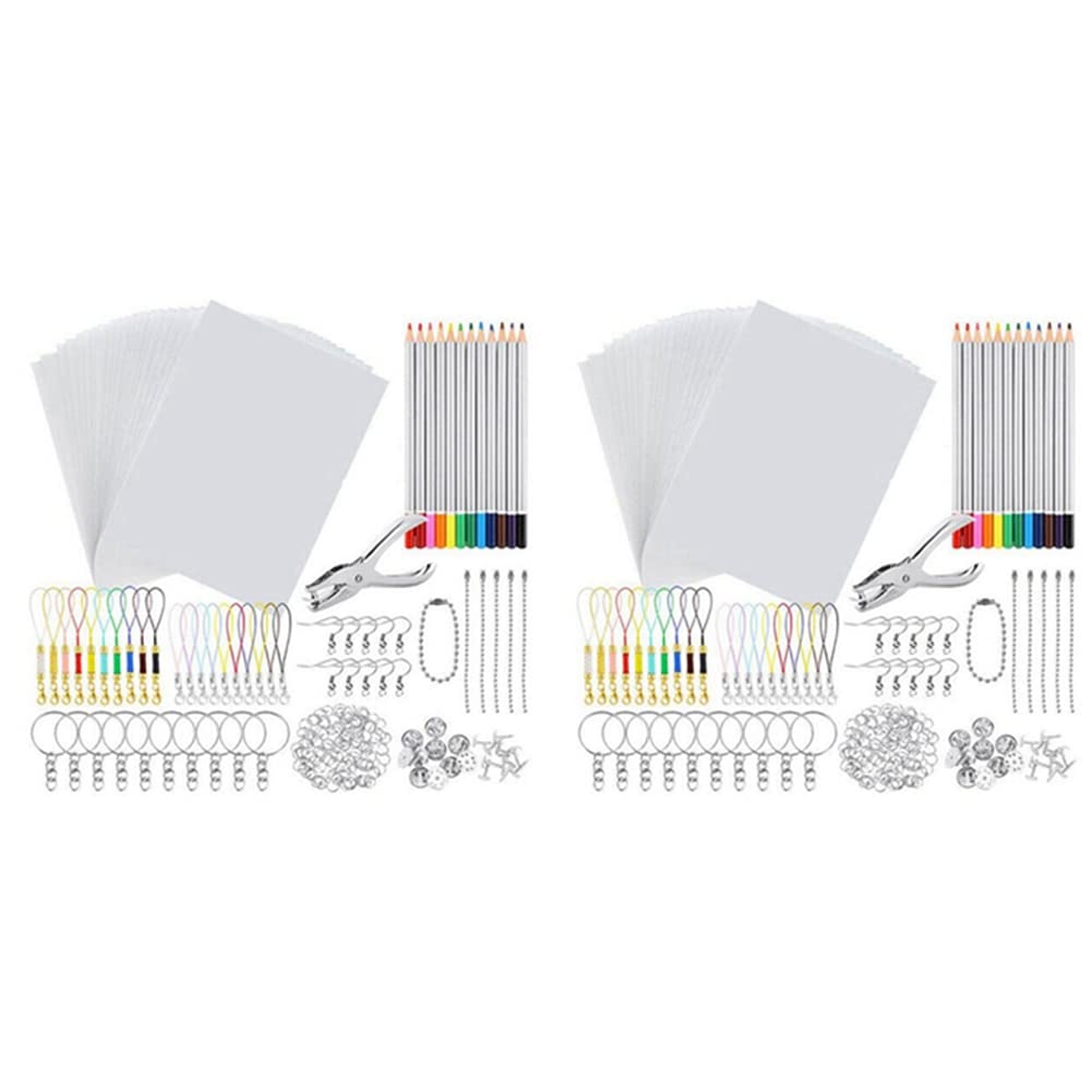 Hndhbfgrt 396 PCS Shrinky Art Paper Heat Shrink Sheet Plastic Kit Hole Punch Keychains Pencils DIY Drawing