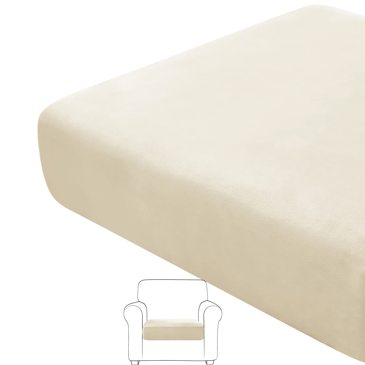 UNBBRRL Sofa Seat Cushion Covers, Sofa Cushion Slipcovers Set Stretch Velvet, Non-slip Couch Cushion Covers Replacement Protector for Individual Cushion (Beige,1-Seater)