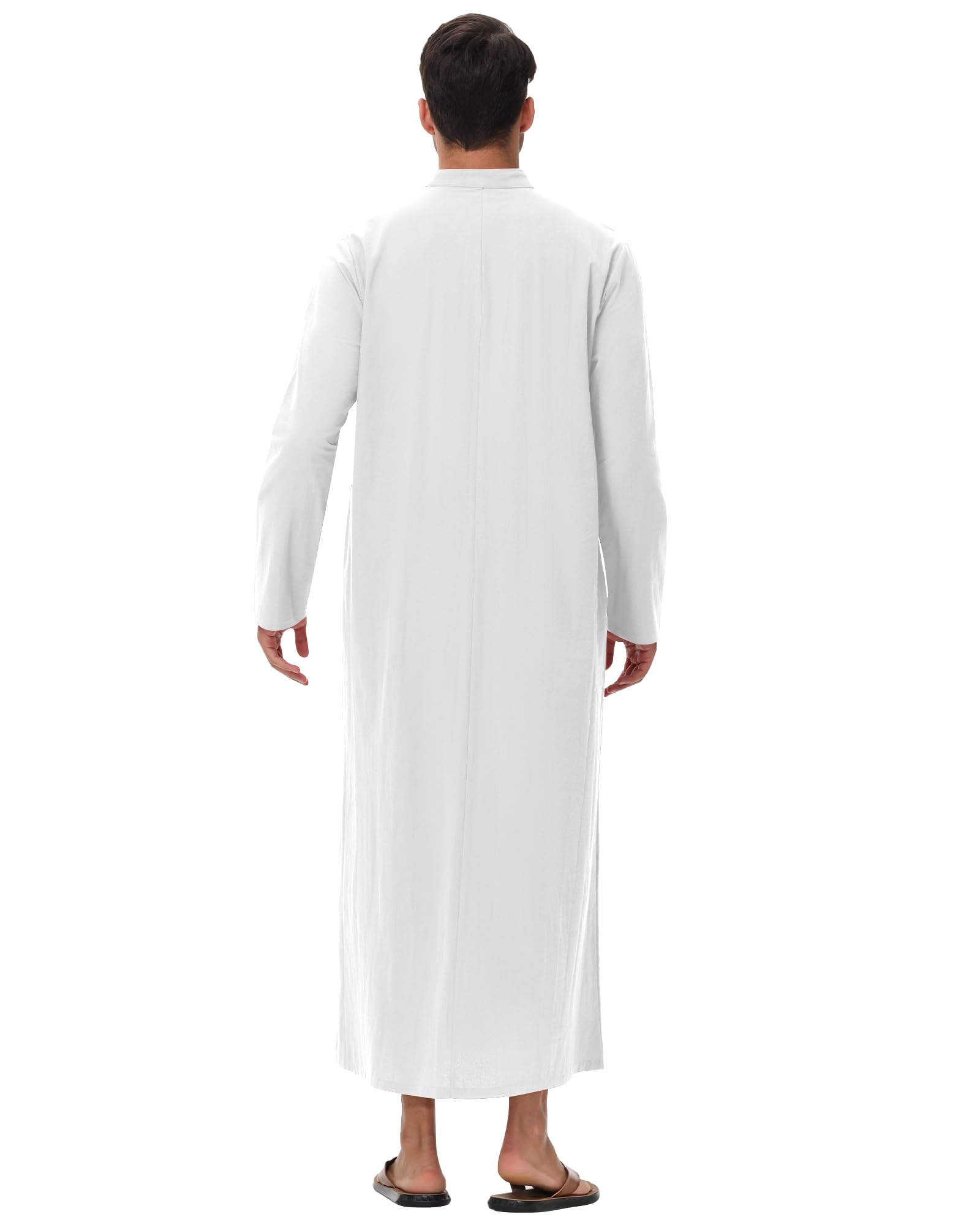 NANAMEEI Musulman Qamis Homme Manches Longues Djellaba Marocaine Abaya Caftan Robe Patte de Boutonnage Col Mao